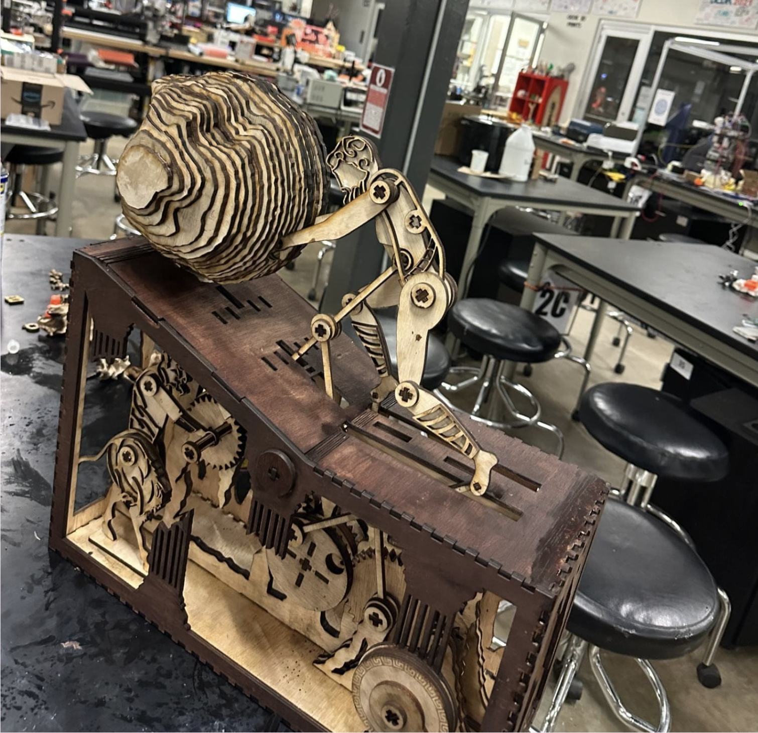 Finished Sisyphus automaton on the fab lab bench