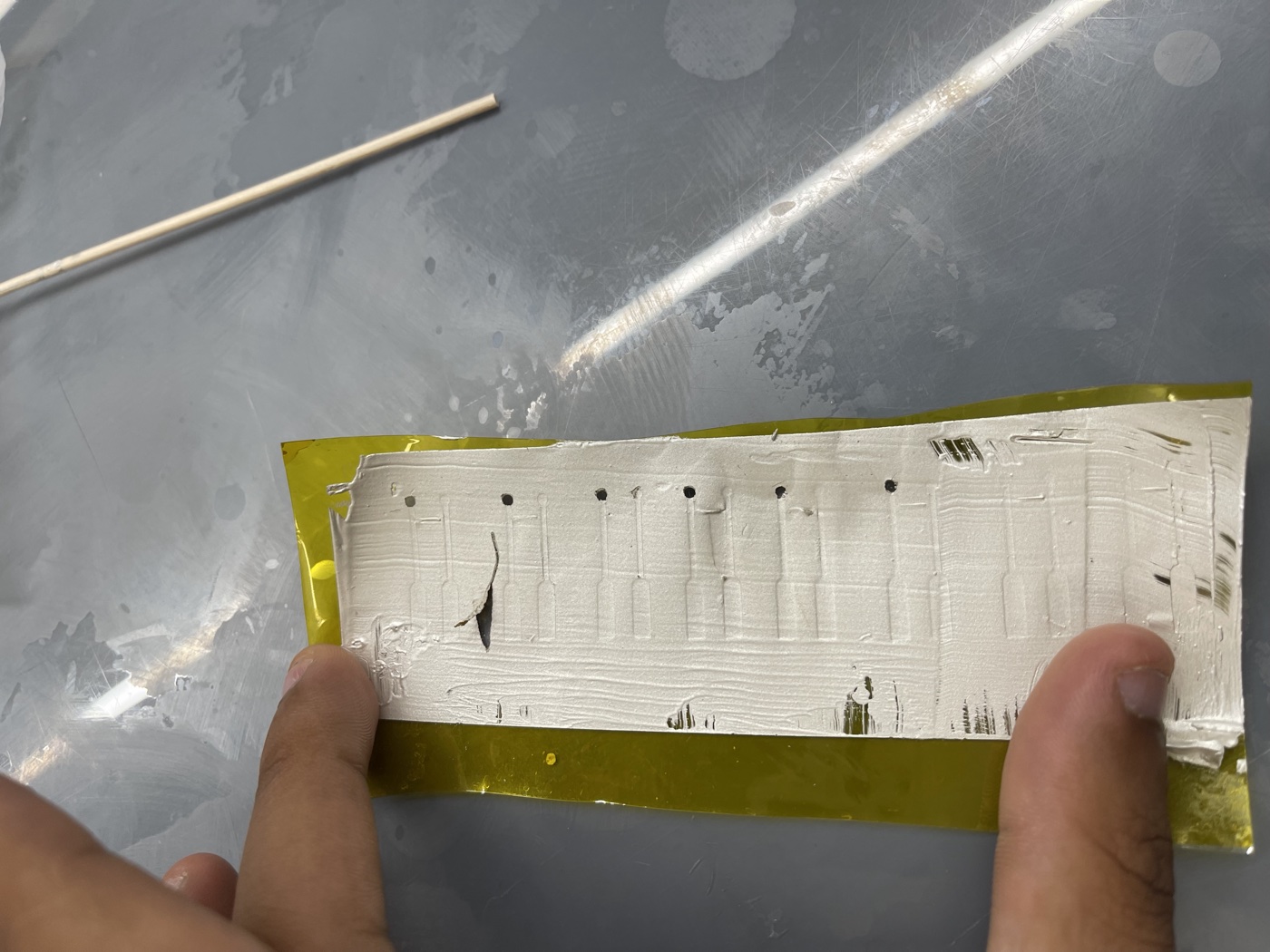 Flexible electrode strip showing printed carbon traces