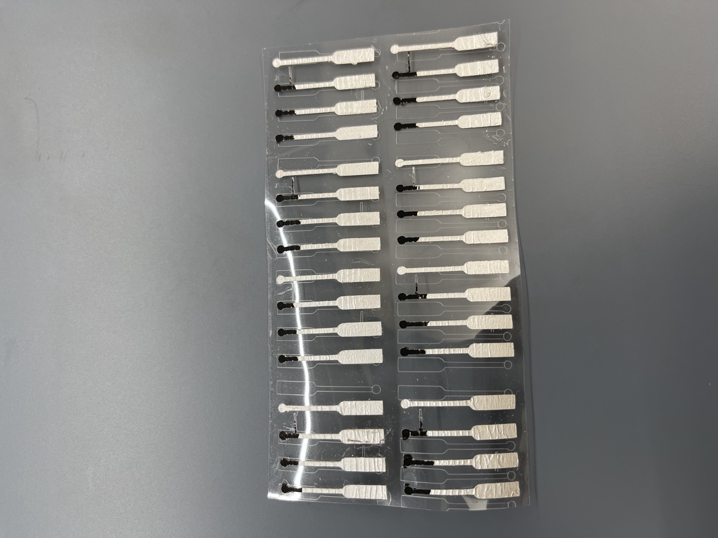 Two rows of finished electrode arrays on substrate